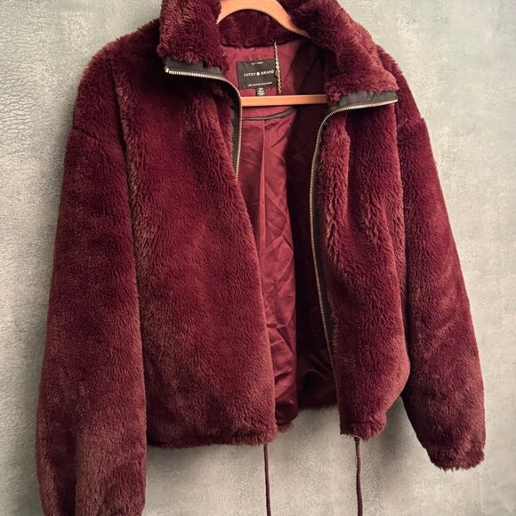 Lucky Brand Merlot Funnel Neck Faux Fur Jacket - Picture 2 of 8